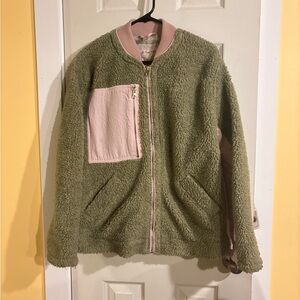 We The Free Olive and Pink Kids Sherpa Jacket